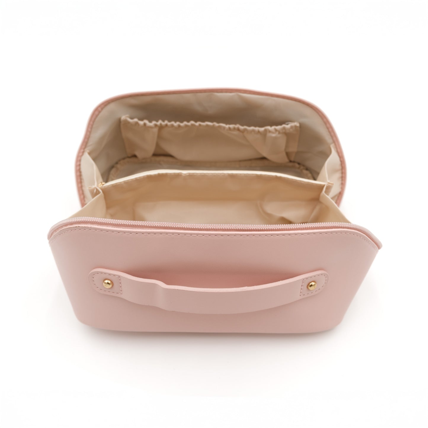 Blush Pink Vegan Leather Makeup Bag with organizer