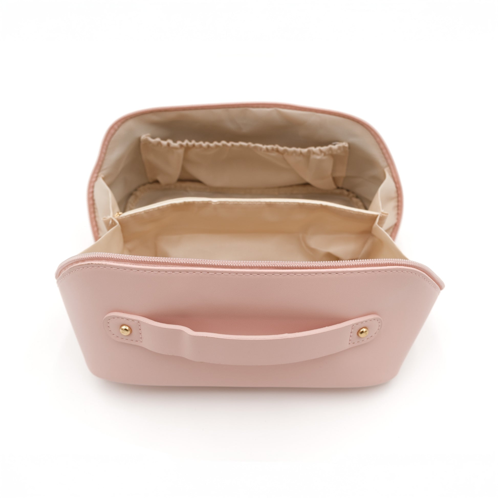 Blush Pink Vegan Leather Makeup Bag with organizer