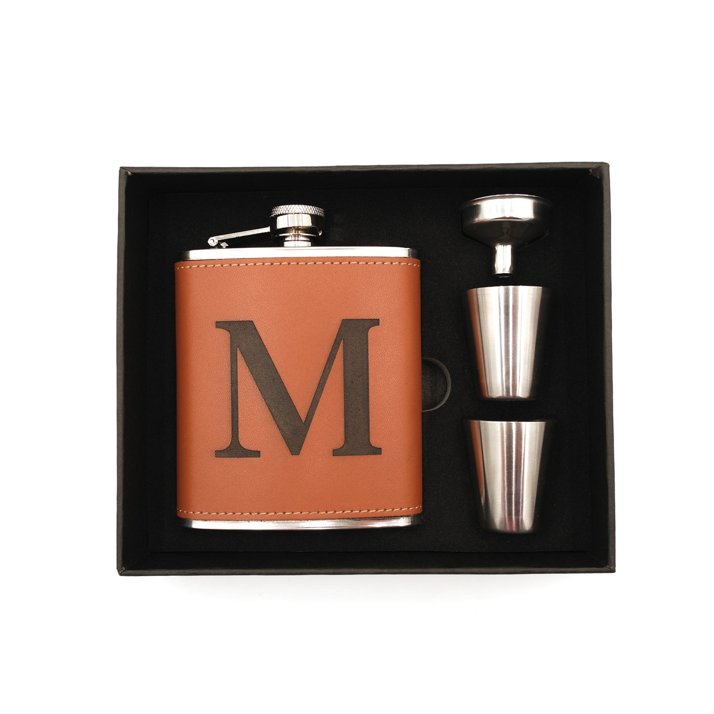Custom Engraved Vegan Leather Flask Set, Custom Gifts, Custom Party Favors, Laer Engraved