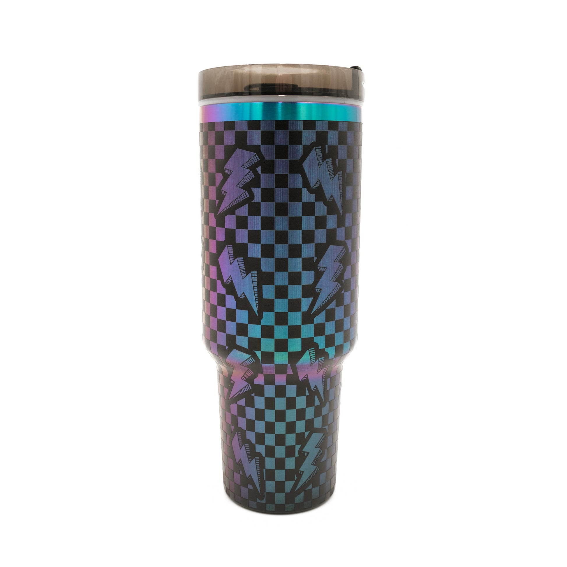 Engraved 40oz. Stainless Steel Tumbler Iridescent Checker Lightning Bolts with Handle