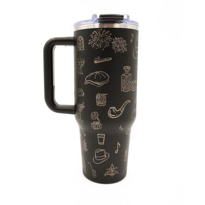 Engraved 40oz. Stainless Steel Black Tumbler, Roaring 20s, Speakeasy, Moonshine