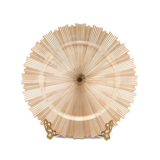 13" Disposable  Round Charger Plates 13" in Metallic Gold with Sunray Scalloped Rim, Decorative Dinner Party Charger Tableware