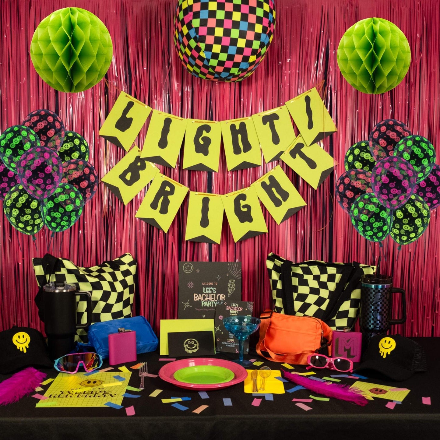 Custom Party Decorations, Gifts, and Dinnerware Set, Retro 90s, Neons