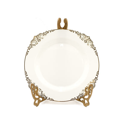 Ivory dessert salad plate with gold intricate design, disposable