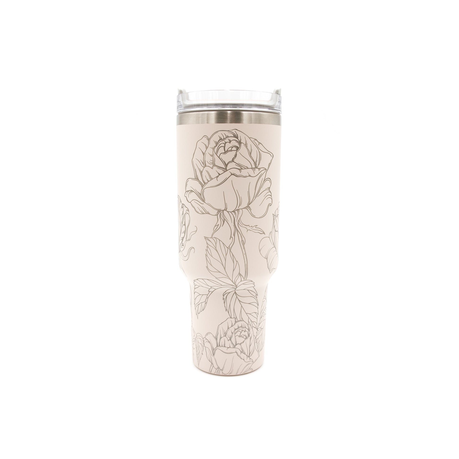 Rosebuds Blush Engraved 40oz. Tumbler with Handle and Straws. Custom Gifts, Engraved Gifts, Party Favors