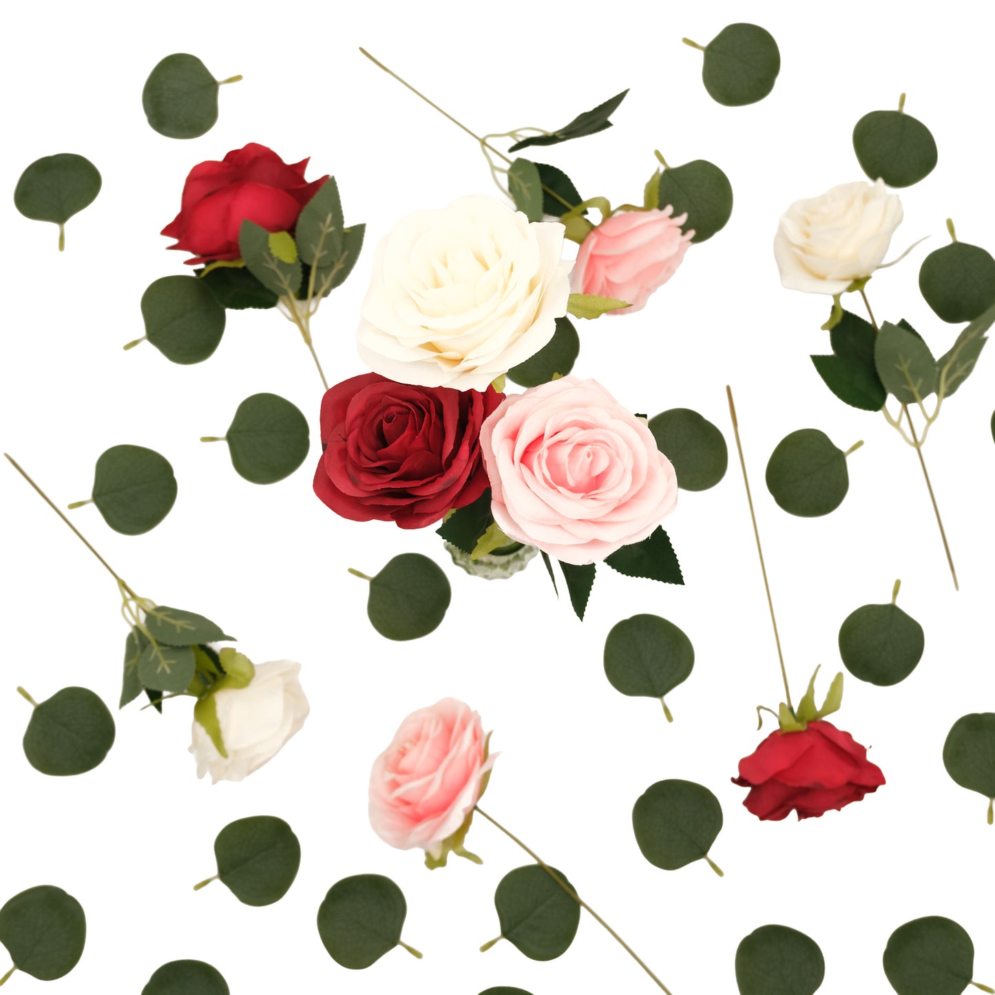Rosebuds and Rose Table Scatter Roses Eucalyptus Leaf