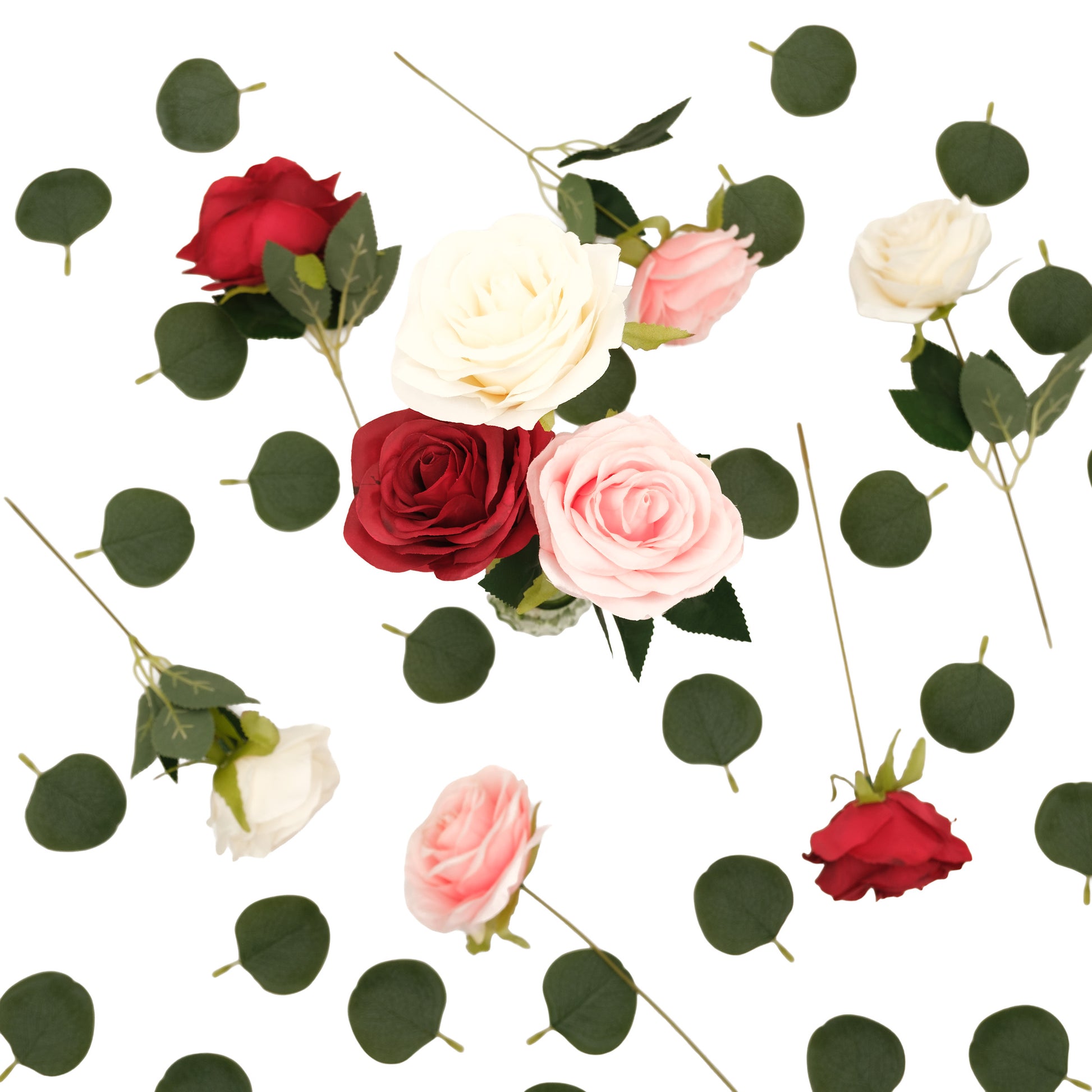 Rosebuds and Rose Table Scatter Roses Eucalyptus Leaf
