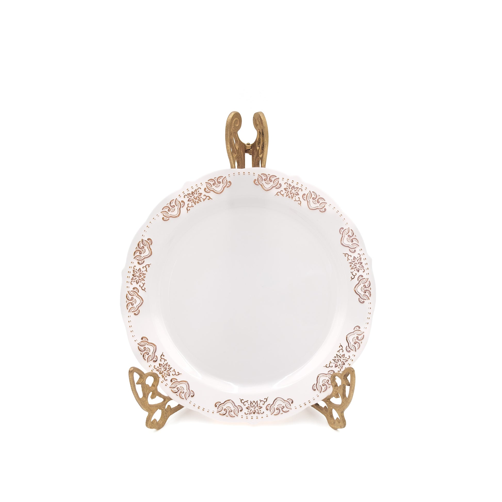 7.5" Round Appetizer Plates in Blush with Gold Embossed Scalloped Edge - Chic Disposable Salad Plates